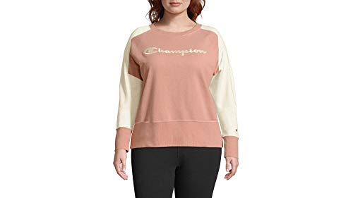 Champion Womens Plus Crew Neck Long Sleeve T-Shirt, 3X, Dream Pink/Chalk White