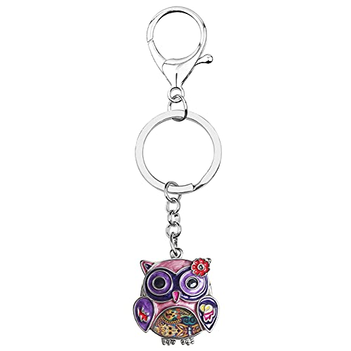 Enamel Alloy Anime Flower Owl Keychain Bird Keyring Fashion Jewelry For Women Girls Charm Gift Purple 28Mm X 28Mm #TOP3