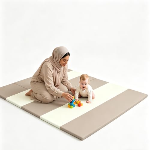 Beauenty Baby Play Mat 5CM Thick Foam Foldable Activity Play Mat for Baby Double Side Kids Large Crawling Soft Mats for Playing or Camping Mats Bedroom Living Room (White & Gray 1.2 * 1.5m)