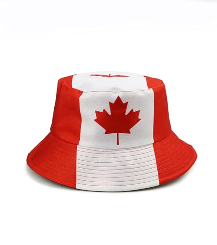 Qoyupuza 2026 Soccer Bucket Hat with Country Flag, Canadian Flag Maple Leaf Sun Cap for Soccer Fans, Canada, Red
