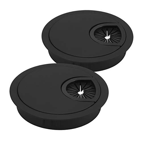 Yardwe Pasacables de Escritorio de Plastico Diámetro 60mm para Encastrar en Escritorio o Mesa para Oeganizador de Cables de Ordenador de Oficina (Negro) 2pcs