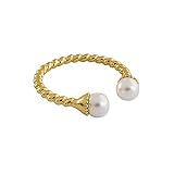 N+A Dainty Shell Pearl Sterling Silver Ring for Women Girls Statement Expandable Open Rings...