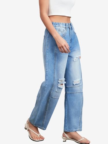Distressed Jeans for Women Low Rise Baggy Ripped Barrel Boyfriend Denim Pants4