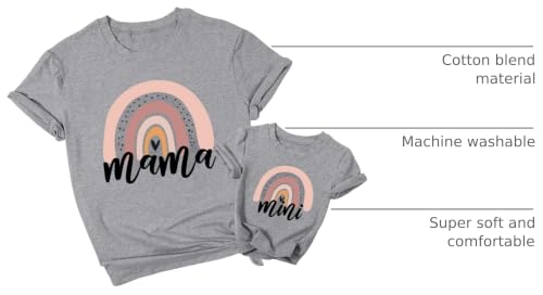Image of Mama and Mini Rainbow Graphic Tees Mommy and Me Matching Shirts Tops Casual Short Sleeve Mother and Daughter T Shirt