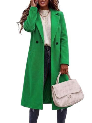 Image of IDEALSANXUN Women’s Wool & Pea Coats Notch Lapel Midi Long Wool Jacket Peacoats(Green, L)