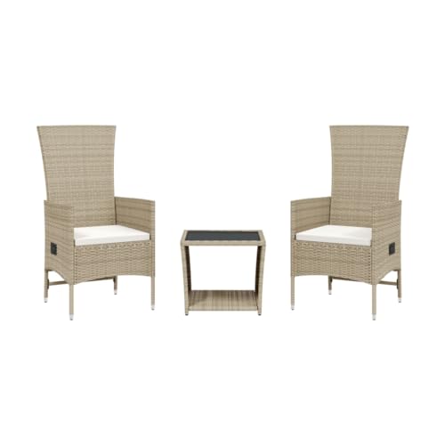 vidaXL Ensemble à Manger de Jardin avec Coussins 3 pcs, Table de Terrasse, Meubles de Patio, Mobilier d&rsquo;Extérieur, Beige Résine Tressée