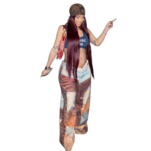 Womens Sexy High Waist 3D Denim Printed Loose Casual Pants BF Pants Leisure Trousers2