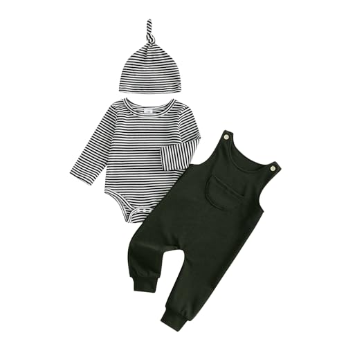 Newborn Baby Boy Striped Romper Overall 3Pcs Set