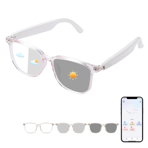 Image of AI Smart Glasses, Bluetooth AI Translation Glasses for Men Women, Smart Audio Sunglasses with AI Translation (160+Languages), Photochromic Lenses, Music Blue Light Glasses for Travel Business-Pink