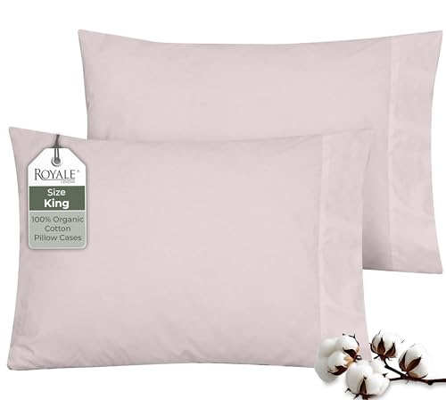 Image of ROYALE LINENS 100% Organic Cotton Percale Pillowcases Set of 2 - King Size Percale Pillowcase - King Set of 2 Pillow Cover - Breathable, Cool & Crisp Pillow Cases (20 inchx40 inch, Lavender)