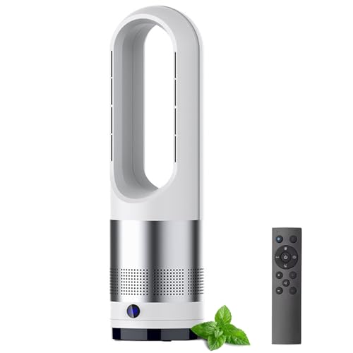 GDBTDL Ventilateur Colonne 18 Pouces sans Pale avec Télécommande, 2-en-1 Chaud & Froid, Oscillation 80°, 8 Vitesses Minuterie 8H, Ventilateur Silencieux & Chauffage 1400W pour Maison Bureau