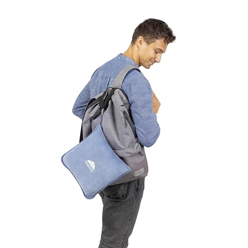 Image of BlueHills Premium Soft Long Travel Blanket Pillow for Tall Airplane Flight Essentials Large Compact 2 in 1 Airline Blanket Throw Packable Warm Plane Traveling Accessories Grayish Blue T056