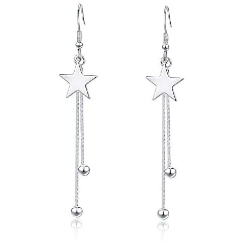 Long Tassel Earrings Jewellery 925 Silver Star Dangle Drop Earrings For Women Girls Cover