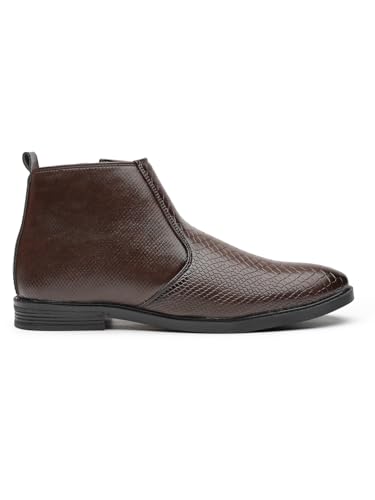 Image of Men's Vegan Leather Chelsea Boots - Classic Almond Toe Ankle Boots with Textured Finish | Formal & Smart Casual Boots