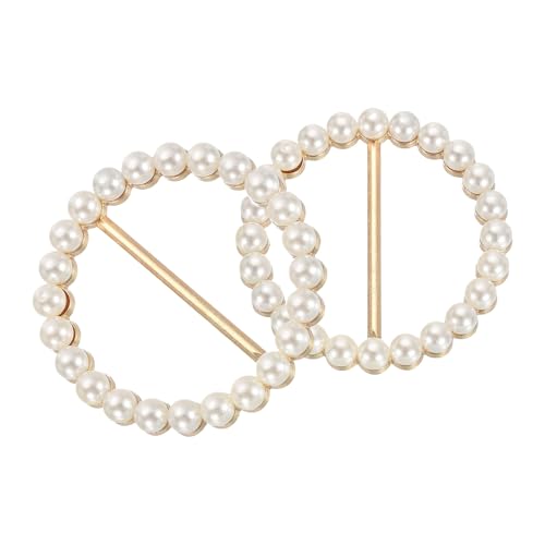 QUARKZMAN 2 Stück Seidenschal Ring Clip, Perlen Runde Form T-Shirt Krawatten Clips Set Kleidung Ecke Geknotete Knopf Taille Schnalle Wrap Halter für Frauen Schal Hemden Kleidung, Gold