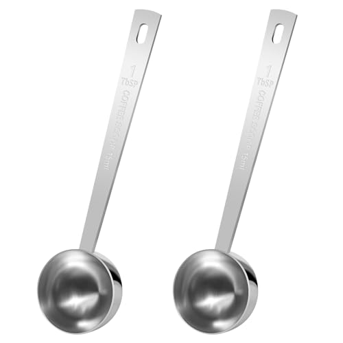 2 Pcs 1tbsp (15ML) Polished Long Teaspoon with Measurement Markings, (5.7x1.44 Inch) Stainless Steel Teaspoons Measuring Spoons, Hanging Hole, Dishwasher Safe - Perfect for Baking, Cooking & Spices