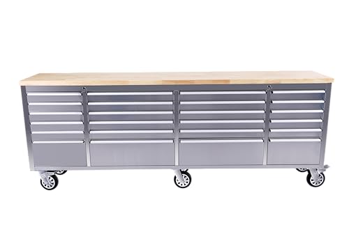 Comparison: Home Depot Workbench With Drawers 11 96 inch Rolling Tool Chest, Garage Workbench with 24 Drawers, Solid Rubber Wood Top & with Wheels Lock Key Locking, Mobile Workstation Tool Cabinet for Workshop Storage