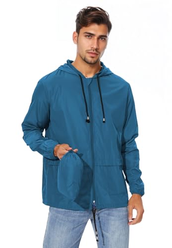 Image of Zando Packable Mens Rain Jacket Lightweight Raincoat Waterproof with Hood Outdoor Windbreaker Jacket Travel Rain Jackets