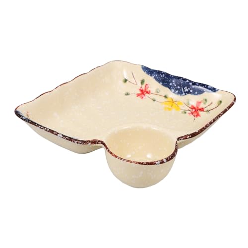 ANDRESLAD 和風仕切り付きセラミック寿司料理皿 餃子用ソースコンパートメント付き 食洗機対応 多目的和食プレート ホーム レストラン 宴会用