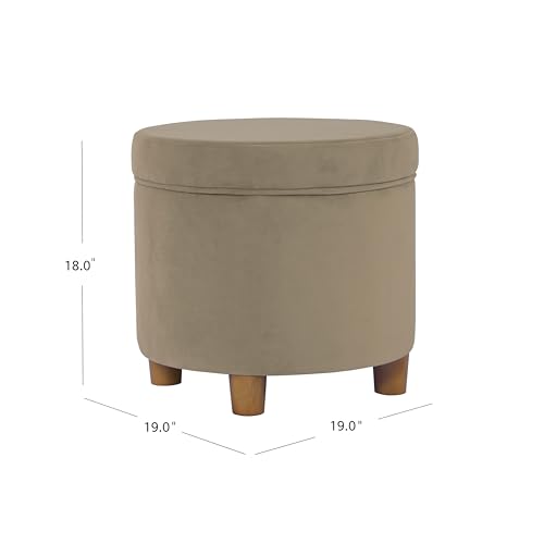 Image of HomePop Home Decor | Upholstered Round Storage Ottoman | Ottoman with Storage for Living Room & Bedroom, Fawn Gray Velvet, Large