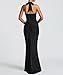 Women's Sexy Deep V-Neck Maxi Dress Sleeveless Halter Ruched Bodycon Formal Cocktail Party Evening Dresses,Black,S