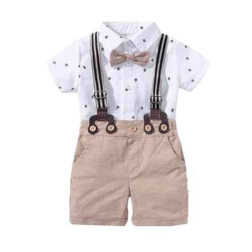 Image of Volunboy Baby Boy Formal Short Set Toddler Summer Gentleman Outfit Kid Short Sleeve Bowtie Shirt Suspender Shorts Suit