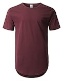 URBANCREWS Mens Hipster Hip Hop Basic Drop Tail Longline T-Shirt Wine, XL
