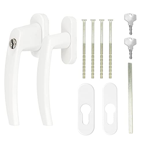 Alu Terrassentürgriff Balkontürgriff Paar mit Rosette - Weiss RAL9016 - abschließbar Cover