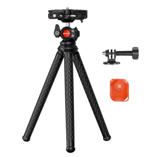 NEEWER Trípode Flexible con Remoto, Mini Cámara Teléfono Trípode Soporte Vlog Selfie Stick con Soporte y Adaptador Cámara Acción Compatible con GoPro Insta360 iPhone Samsung, Cámara Digital, TP34