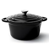 6 Quart Dutch Oven Pot with Lid, Non Stick Enameled Cast Iron Dutch Oven for Bread Baking, Heavy-Duty, Oven Safe Ceramic Cookware Up to 500°F for Baking, Braising, Stews, Roasting, Black