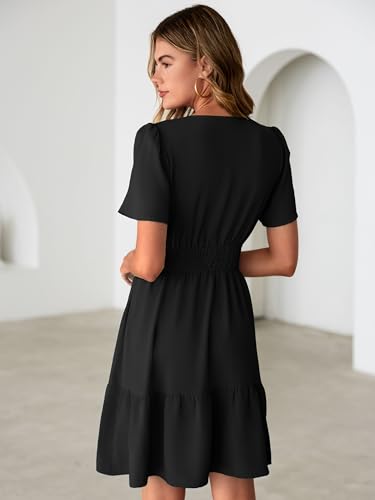 Image of Simplee Womens Casual Summer Dresses 2026 V Neck Short Sleeve Empire Waist Flowy A Line Ruffle Tiered Mini Sundress