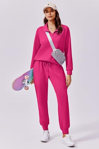 Image of PINSPARK 2 Piece Sets for Women 2026 Fall Travel Outfits Long Sleeve Tracksuit Joggers Sets Half Zip Sweatsuit Matching Set