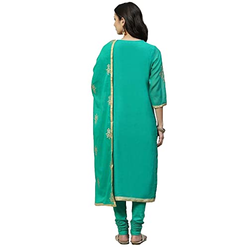 Image of BIBA Women Art Silk Straight Kurta Churidar Suit Set