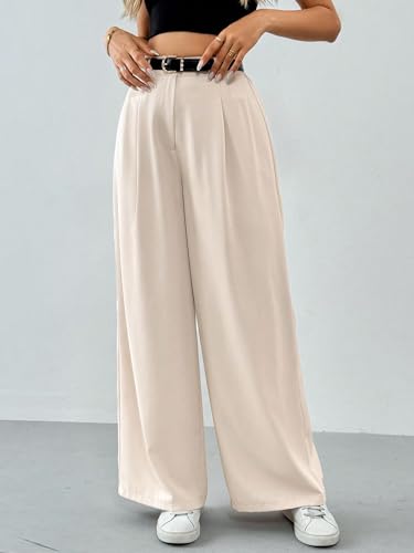 Image of Solid High Waist Straight Korean Loose Pleated Wide Leg Trouser for Women's & Girl's