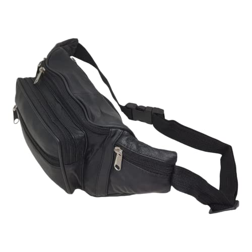 RAS-Unisex-Black-Leather-Large-Travel-Money-Pouch-Waist-Bum-Bag-Adjustable-Belt-Strap-1006-Black