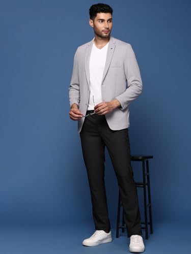 Image of SHOWOFFFF Men Solid Single Breasted Formal Blazer | Notched Lapel Full Sleeves Cotton Blazer for Mens | Slim Fit Regular Length Blazer for Men's