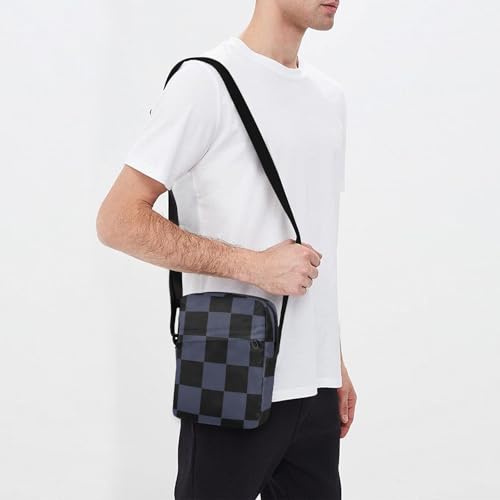 MCHIVER Small Messenger Bag Navy Blue Checkerboard Plaid Crossbody Bag for Men Women Fanny Packs Purse for Phone Passport3