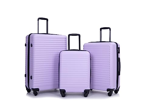 3 Piece Luggage Sets ABS Lightweight Suitcase with Two Hooks, Spinner Wheels, TSA Lock, (20/24/28) Lavender Purple