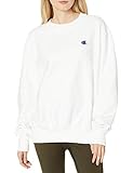 Champion, Reverse Weave, Oversized Fleece Crewneck Sweatshirt for Women, White C Logo, Small