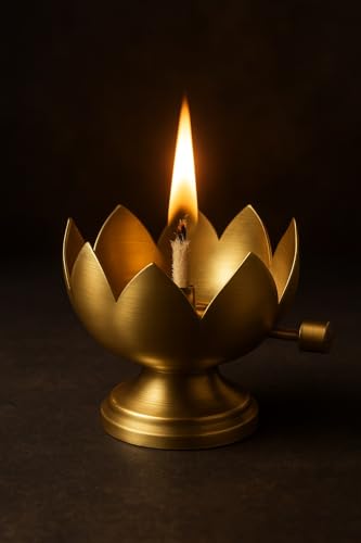 Image of Akhand Kamal Diya with Adjustable Bati Knob, Wick Lifting Screw Lever, Traditional Oil Lamp for Puja, Mandir & Home Decor 100 ml Stay Lit for 20 Hours