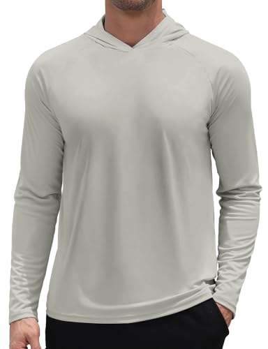 Mens UPF 50+ Sun Hoodie UV Protection Long Sleeve Swimming Rash Guard SPF Quick Dry Fishing Shirt for Outdoor Sports