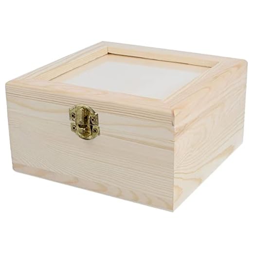 Caja madera de pino macizo cuadrada con metacrilato 20x20x8,5cm.