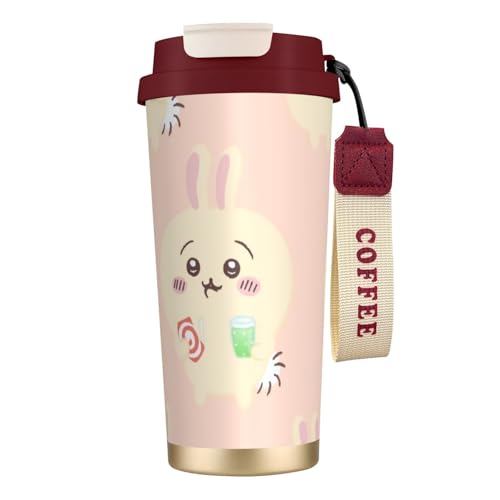 ステンレスカップ ちいかわ うさぎ 車用タンブラー コーヒーカップ おしゃれ 大容量 蓋付き ストロー付き 保冷 保温 真空断熱 マグボトル 水筒 車用コップ 持ち運び便利 男女兼用 プレゼント オフィス 家庭用 車載用 500ml