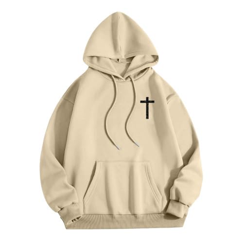 Hoodies for Men Casual Christian Jesus Cross Graphic Pullover Hoodie Sweatshirt Fashion Fall Loose Fit Top