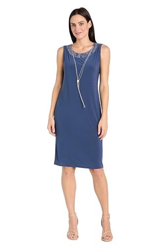 Image of R&M Richards Women's Elegant Metallic Jacquard Knit Jacket Dress | Shimmering 2-Piece Ensemble W /Detachable Necklace