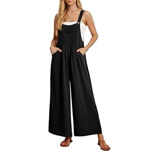 IWOLLENCE Women’s Wide Leg Overalls Jumpsuit with Pockets Casual Loose Sleeveless Adjustable Straps Outfits Bib