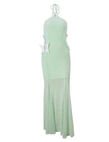 Image of Women's Halter Neck Butterfly Cutout Maxi Dress Backless Slim Fit Mermaid Gown for Beach Vacation Party Elegant Dress