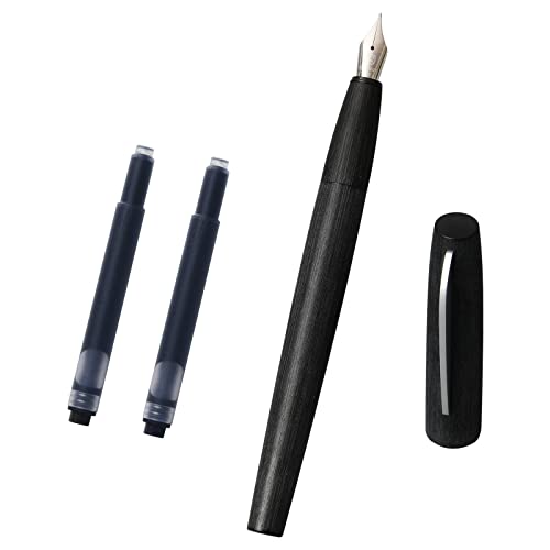 KACO EDGE Fountain Pen, Schmidt Extra Fine Nib with 2 Large Capacity Black Ink Cartridges in Gift Box Set (Matte Black/Silver Clip) (Extra Fine Nib)