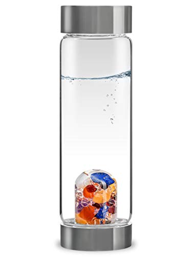 VitaJuwel ViA AYURVEDA | Crystal Water Bottle with Amethyst, Milk Opal, Lapis Lazuli, Garnet, Carnelian, Orange Calcite & Clear Quartz for Wisdom, Intuition & Joy