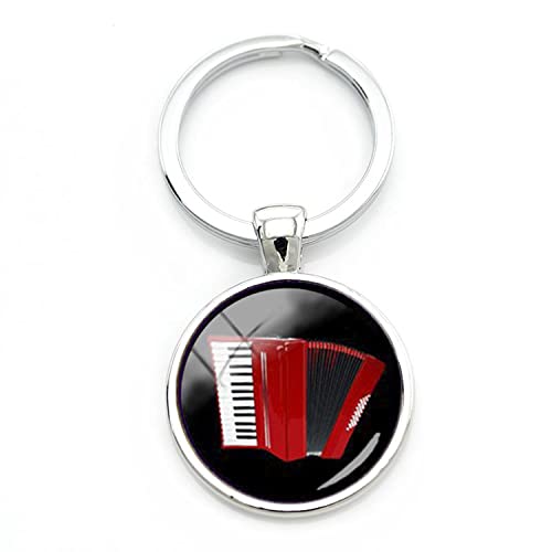 Llavero de acordeón rojo elegante vintage llavero de instrumento musical popular joyería músico fans regalo, blanco, L